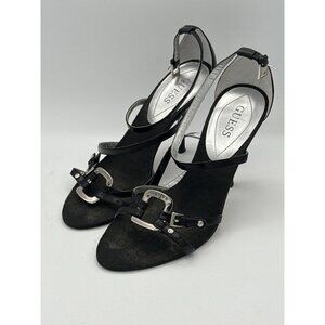 Guess Black Strappy High Heel Sandals With Silver Buckle Accents Size 7M